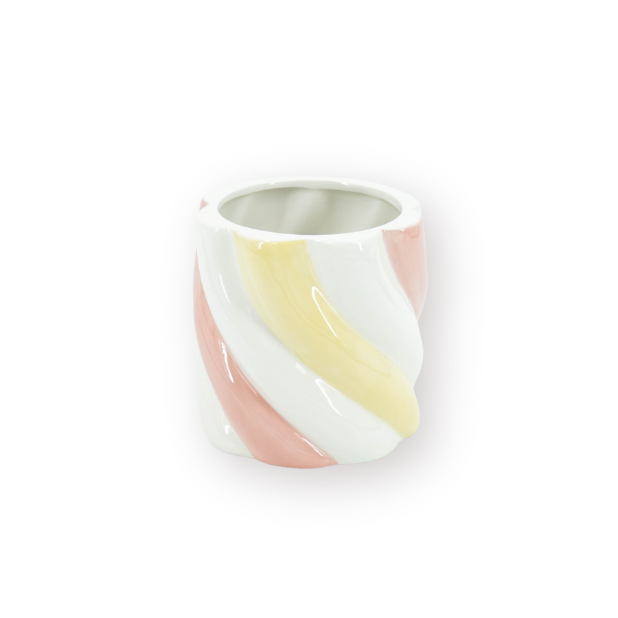 Pot - Planten Pot Kabelspek - Dolomiet - Roze/Wit / Geel - 12.5x12.5x13 cm