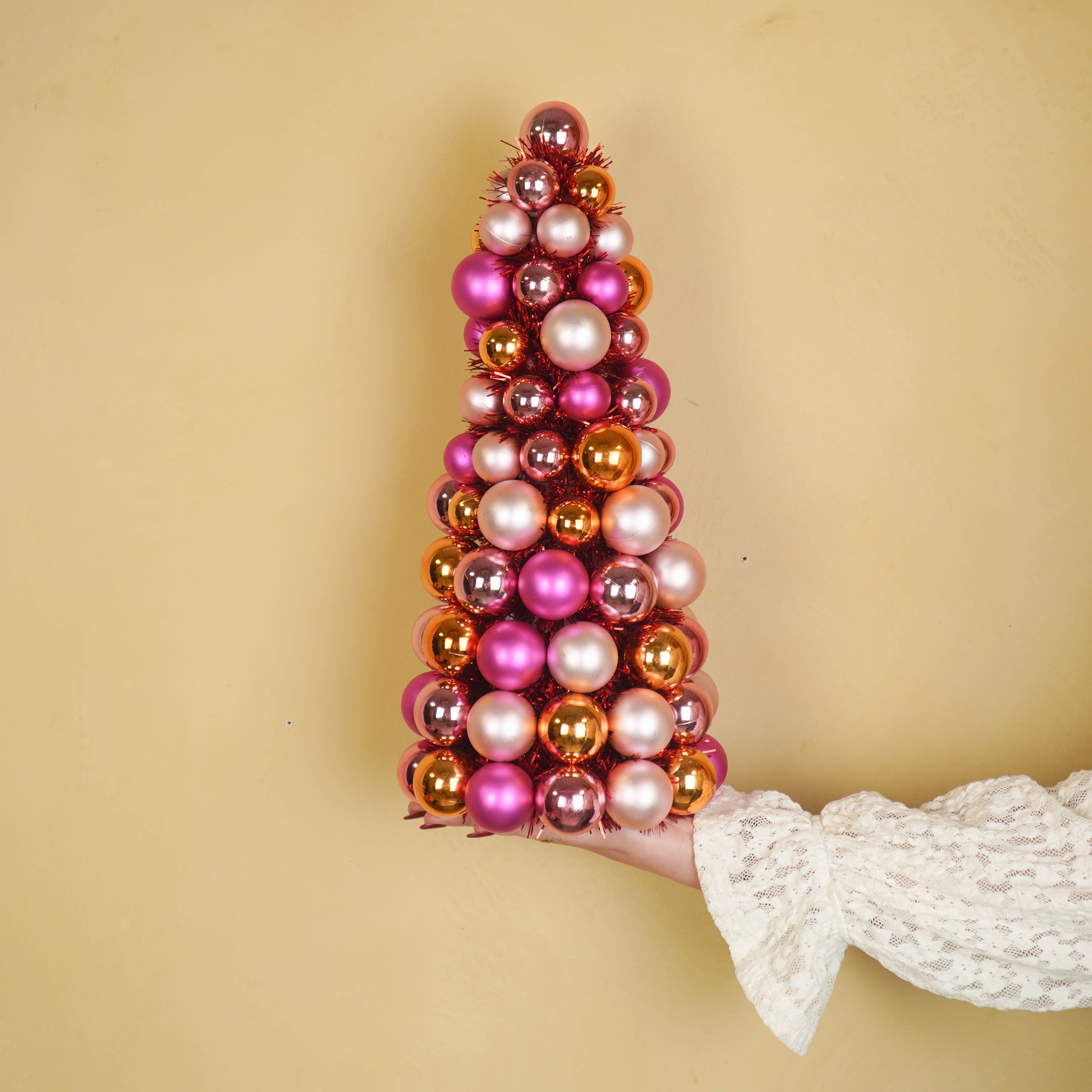 Kerst Decoratie -  Kerstballen Kerstboom - Kunststof - Roze/Oranje  - 19x41 cm