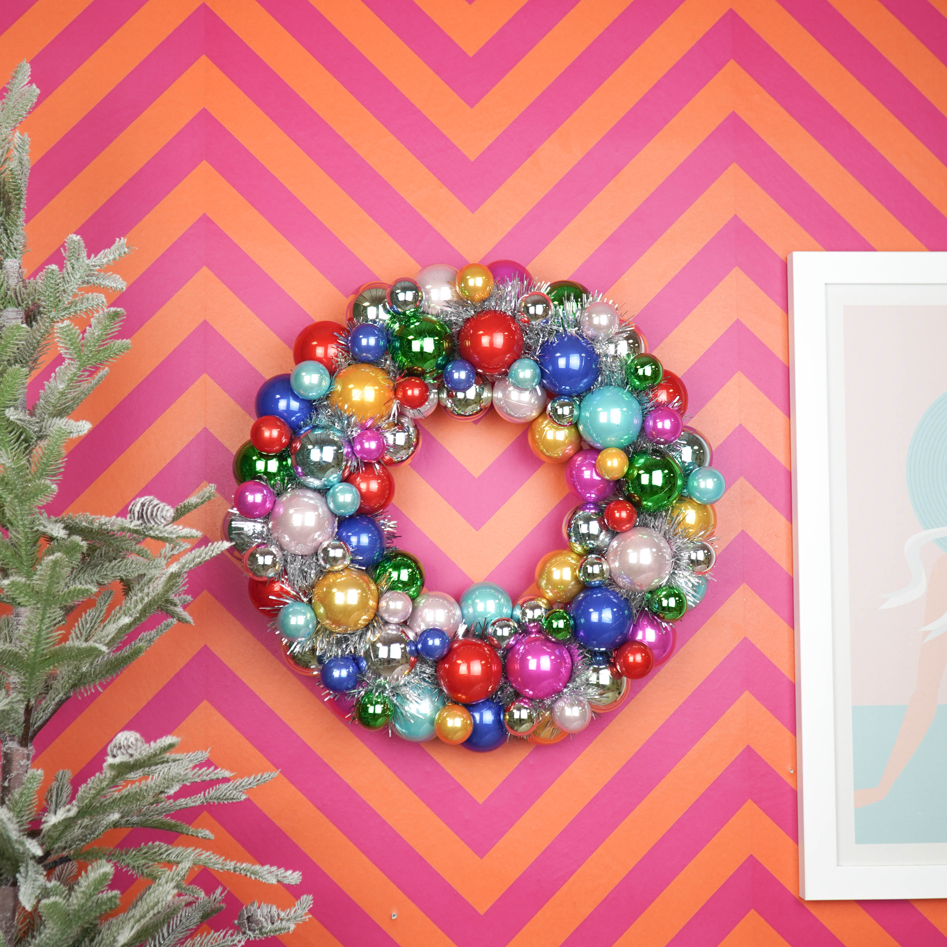 Kerstversiering -  Kerst Krans Kerstballen -  Kunststof -  Multicolour - 34x10 cm