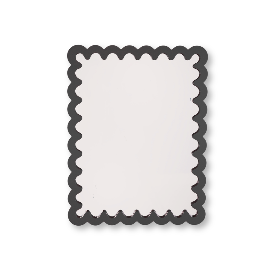 Spiegel - Wand Spiegel met Golvende Rand - MDF - Zwart - 33x43x1.5cm