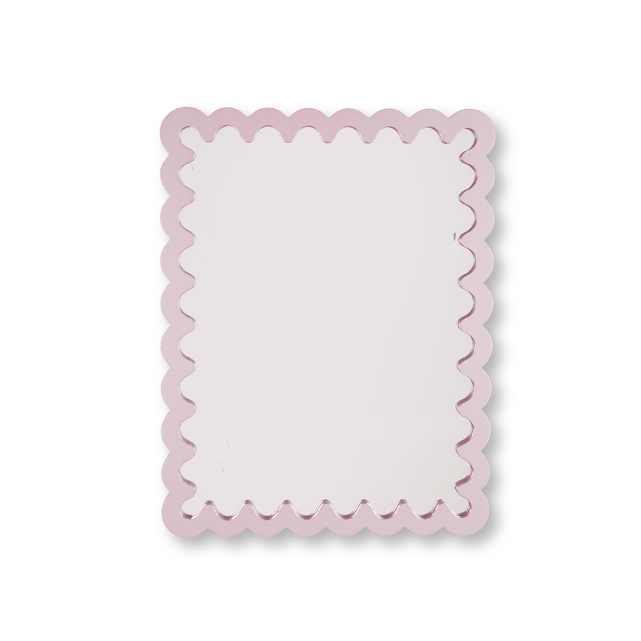 Spiegel - Wand Spiegel met Golvende Rand- MDF - Lichtroze- 33x43x1.5cm