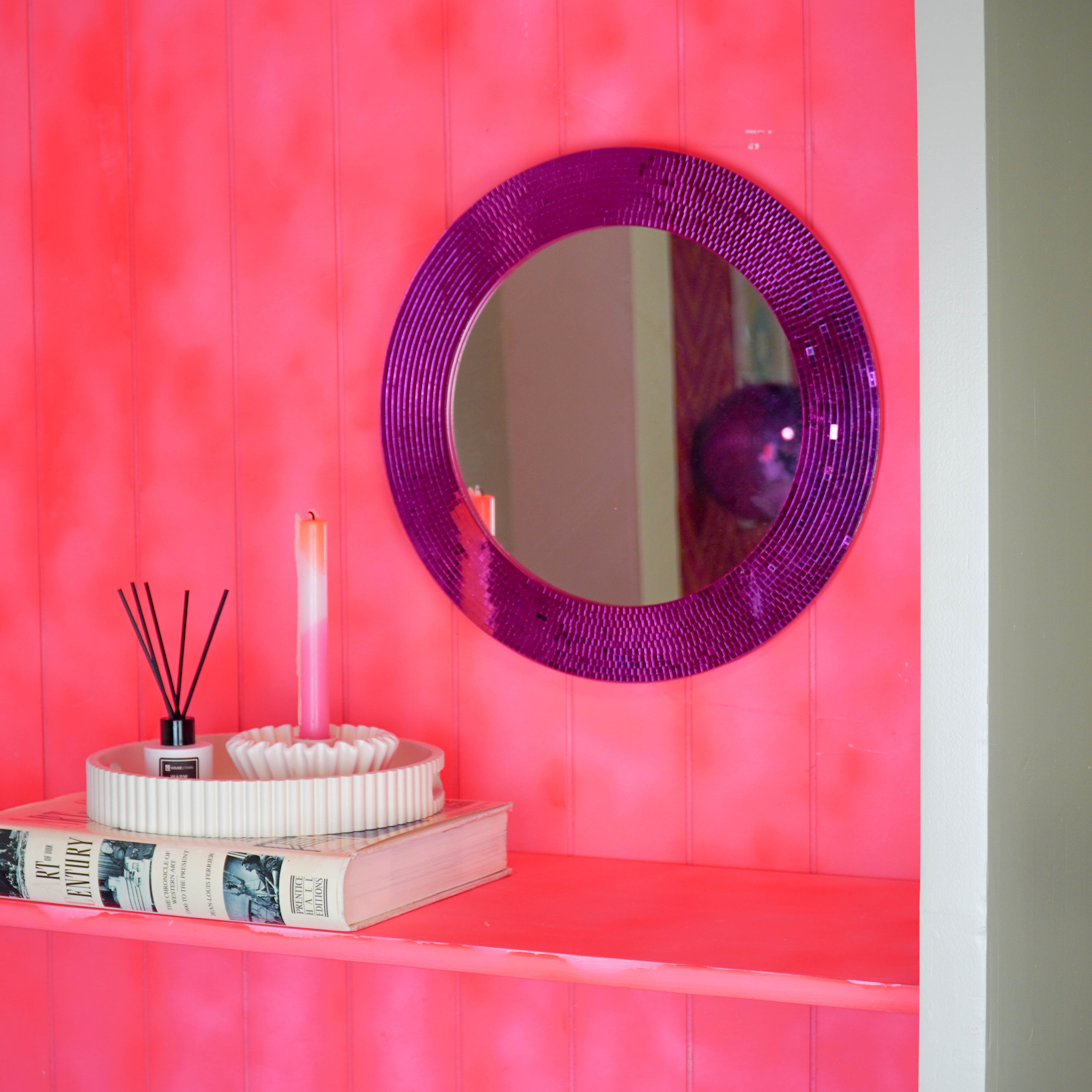 Spiegel - Wandspiegel Discosteentjes - Roze - 40x1x40cm