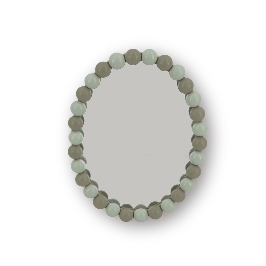Spiegel - Wand Spiegel met Bolletjesrand - MDF/ Glas - Zand/ Taupe - 29x22.5cm