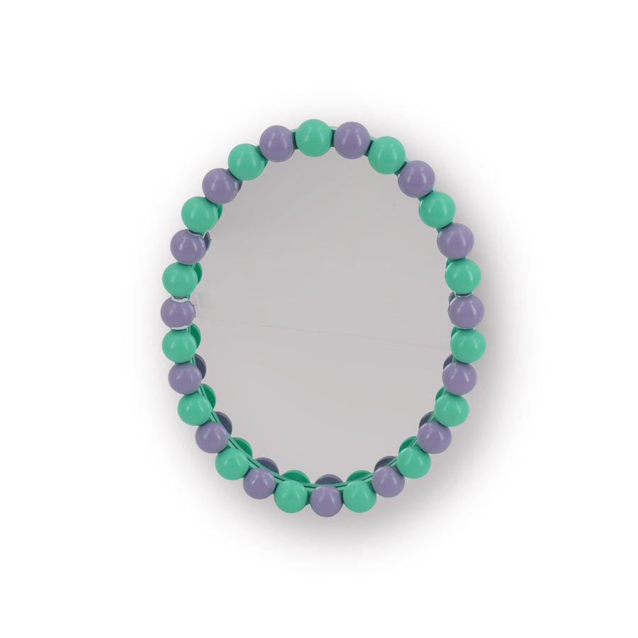 Spiegel - Wand Spiegel met Bolletjesrand - MDF/ Glas - Mint/ Lila - 29x22.5cm