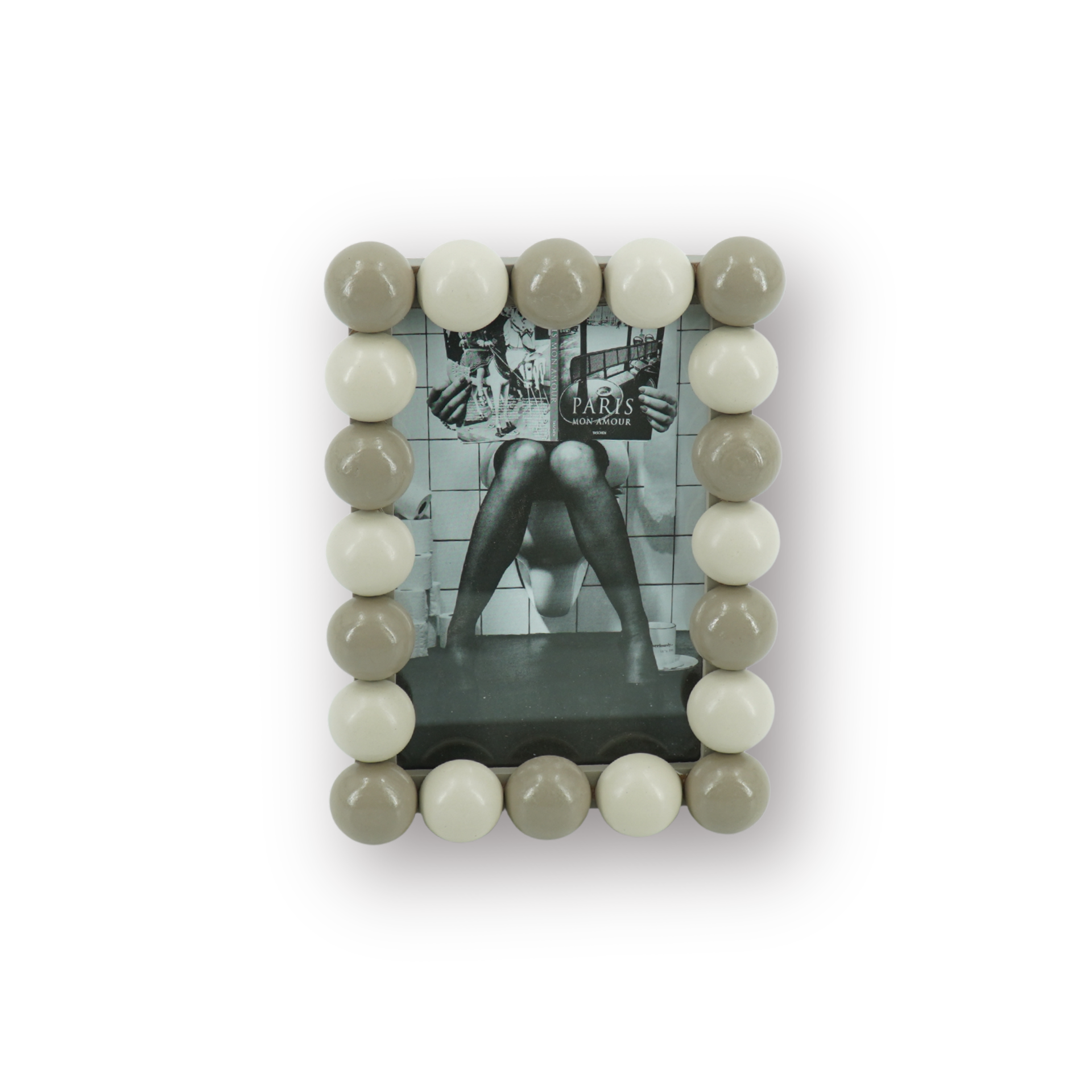 Fotolijst - Rechthoekig met Bolletjes Rand - MDF - Zand/ Taupe - 18.5x13.5cm