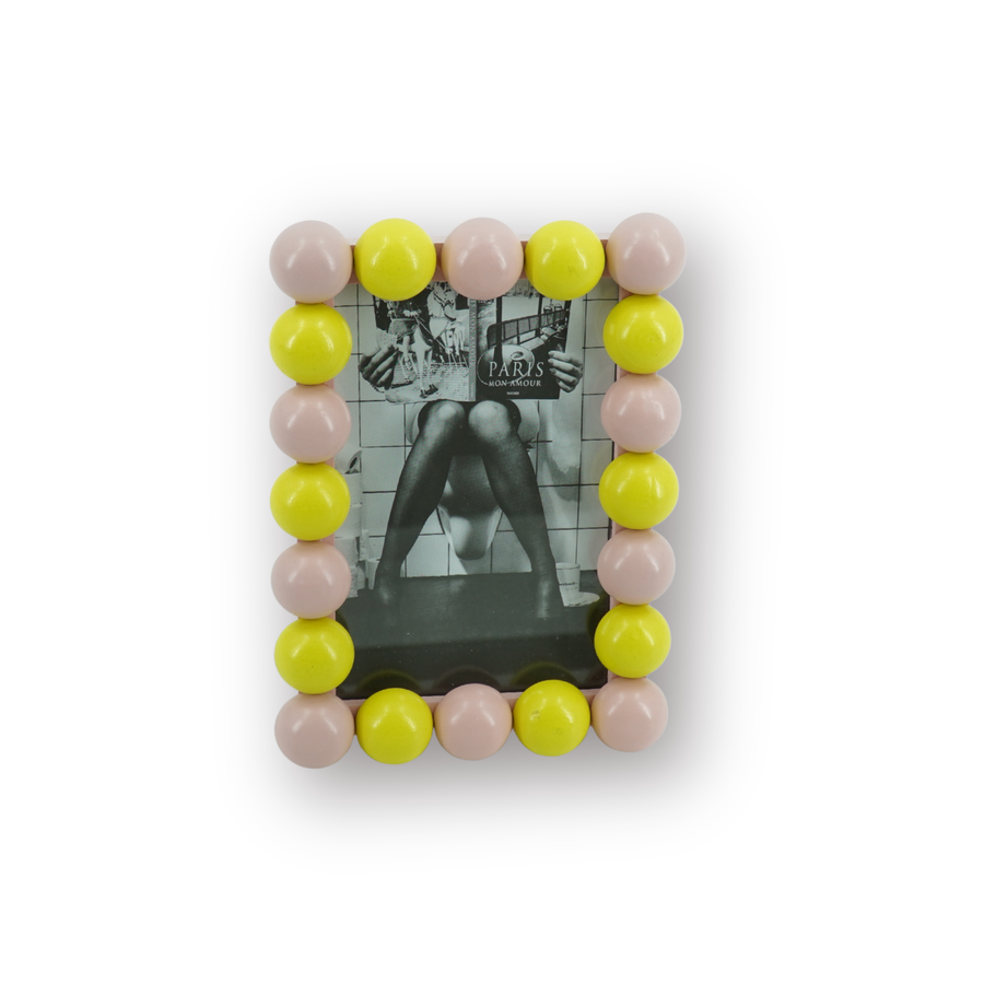 Fotolijst - Rechthoekig met Bolletjes Rand - MDF - Licht Roze/ Geel - 18.5x13.5cm