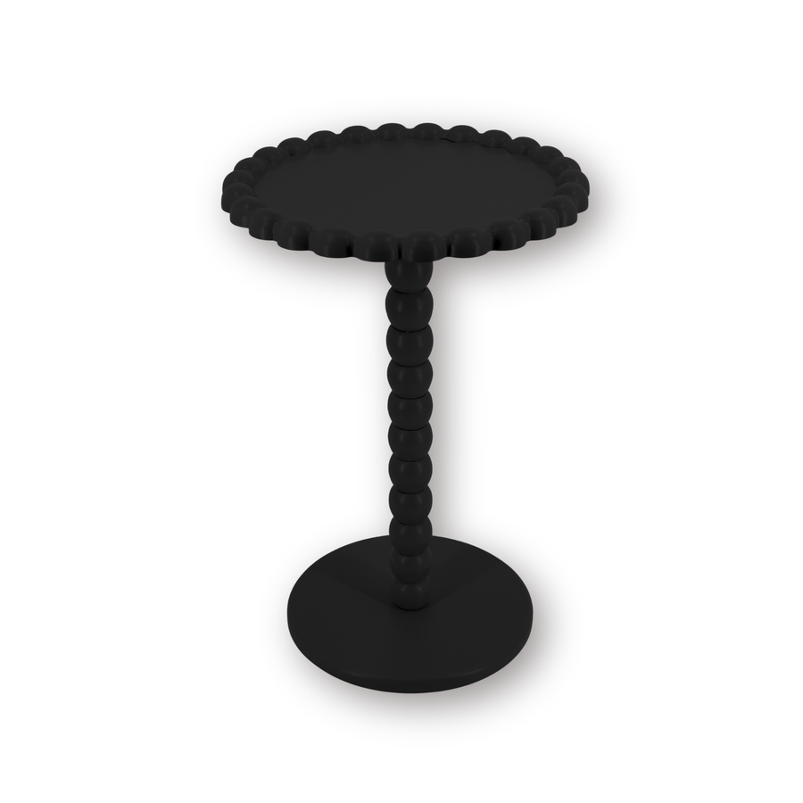 Bijzettafel - Ronde Bijzettafel met Bolletjes Rand en Poot - MDF - Zwart - 38X55cm