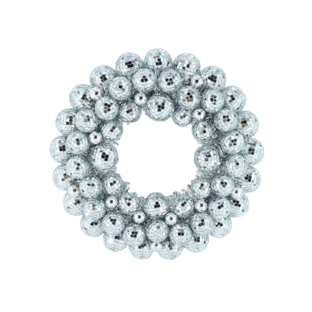 XMAS- Set Disco Kerstdecoratie – Zilveren Discobal Kerstboom 42 cm & Kerstkrans Ø40 cm – Kerstversiering