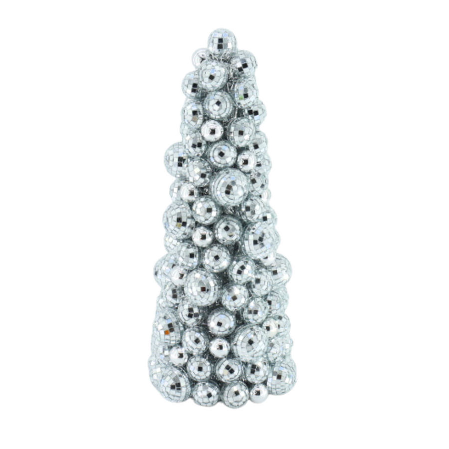 Kerst Decoratie -  Discobalballen Kerstboom - Kunststof - Zilver - 20x19x42 cm