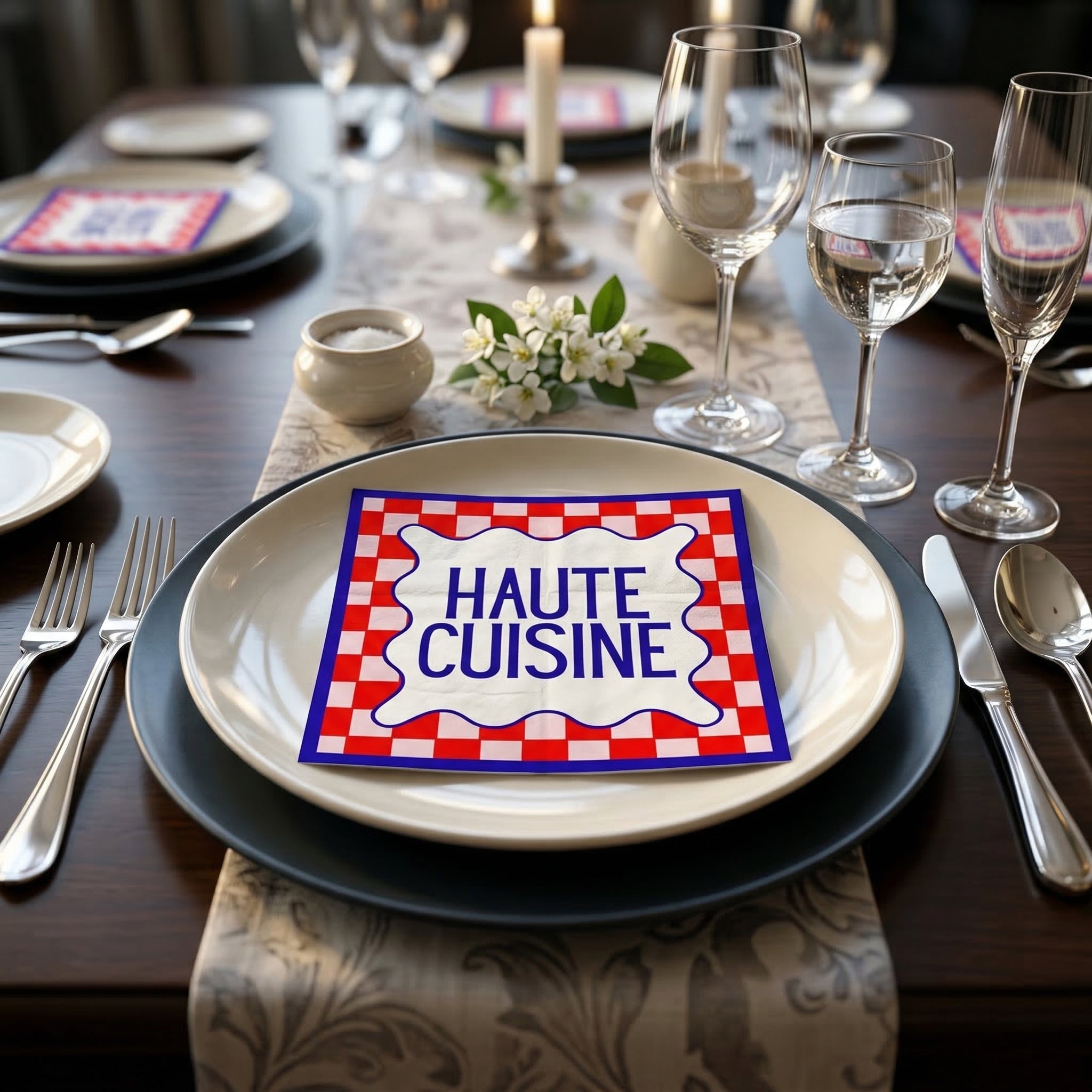 Papieren Servetten - "Haute Cuisine" - Rood/Blauw/Lichtroze - 3-Laags - FSC - 33x33 cm  - 20 Stuks