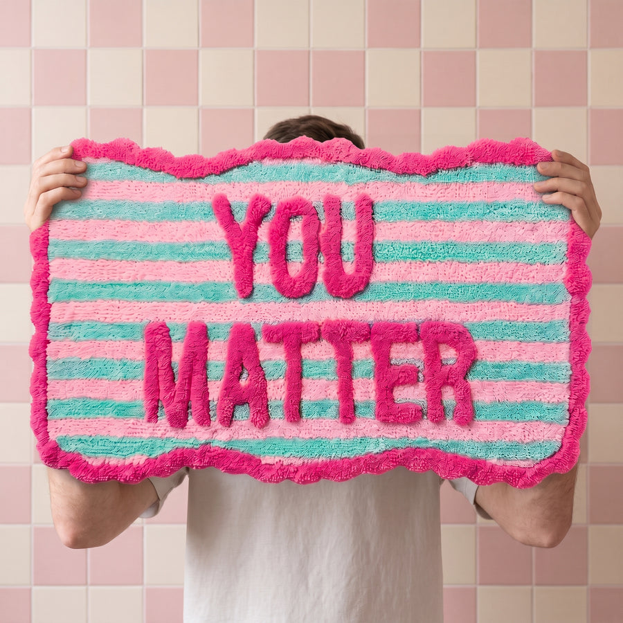 Badmat - You Matter - Katoen/ Polyester - Roze/ Mint-  80x50x1 cm