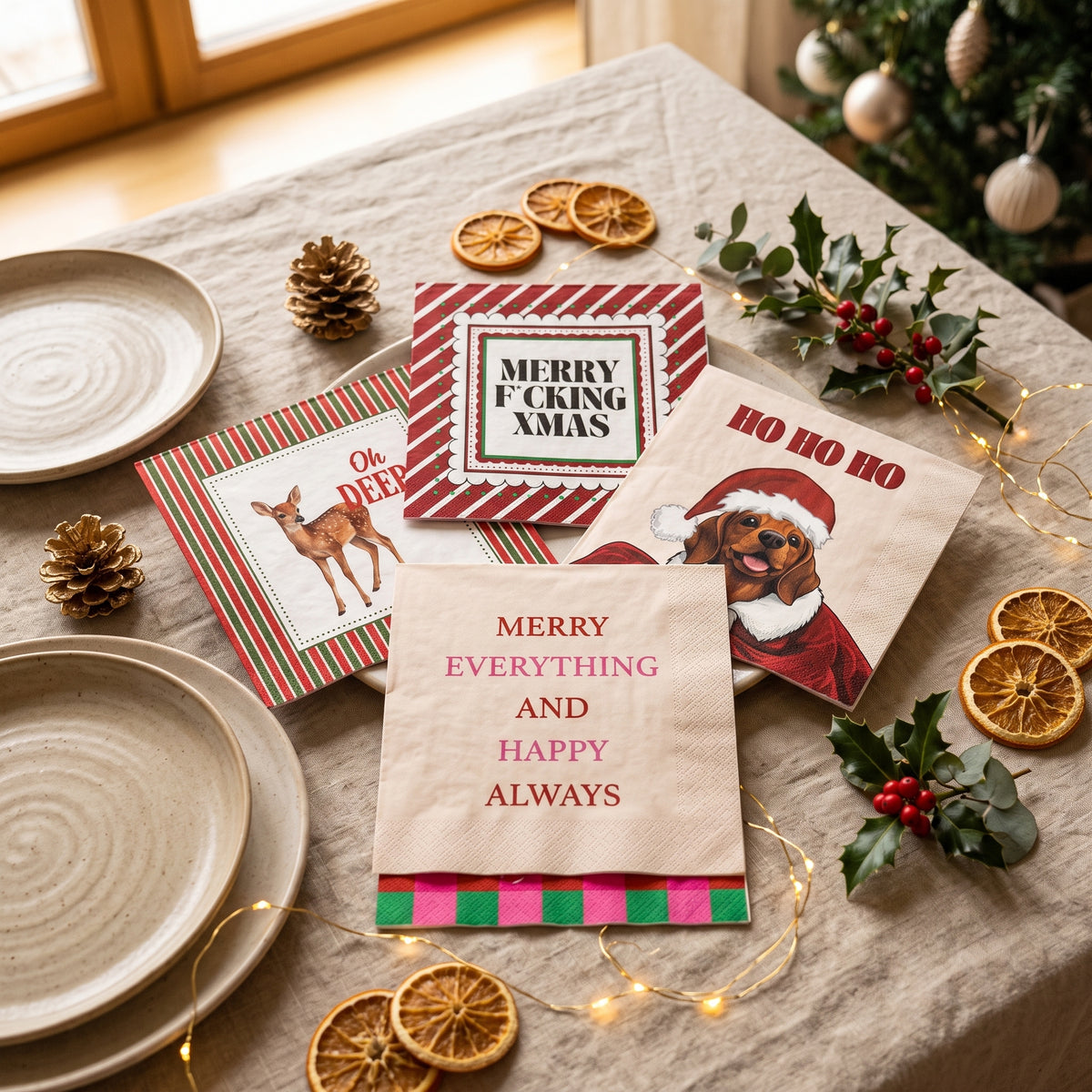 Papieren Servetten - Kerst Servet "Merry f*cking Xmas" - Rood/ Wit - 3-Laags - FSC - 33x33 cm - 20 Stuks