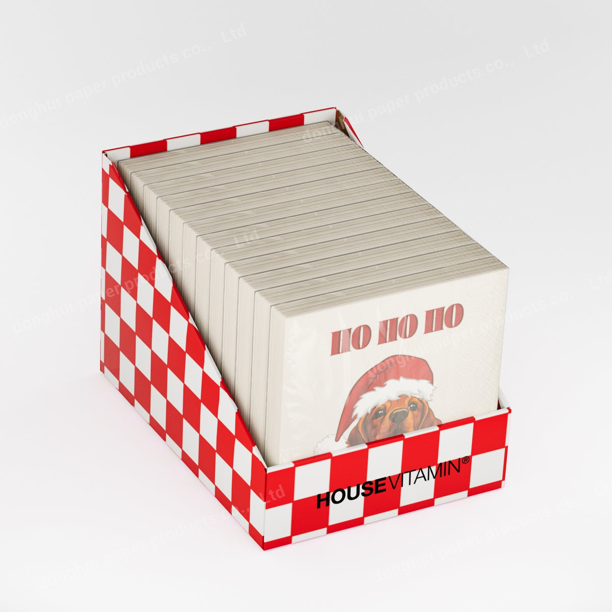 Papieren Servetten - Kerst Servet "Teckel Ho Ho Ho" - Rood/ Zand - 3-Laags - FSC - 33x33 cm - 20 Stuks