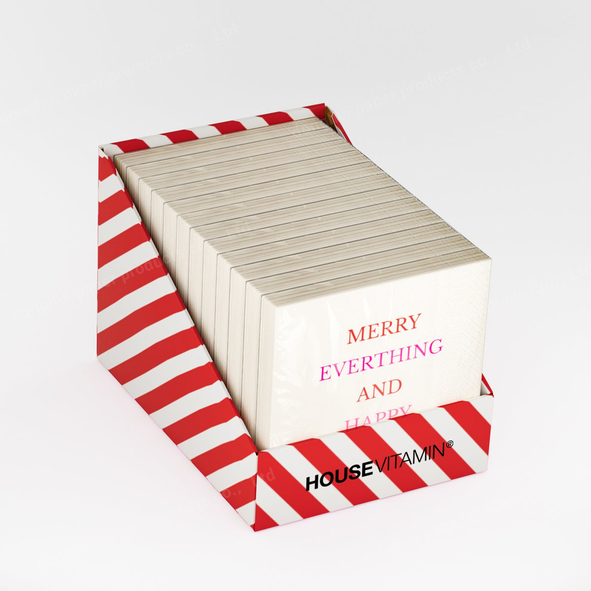 Papieren Servetten - Kerst Servet "Merry Everything" - Rood/ Beige- 3-Laags - FSC - 33x33 cm - 20 Stuks