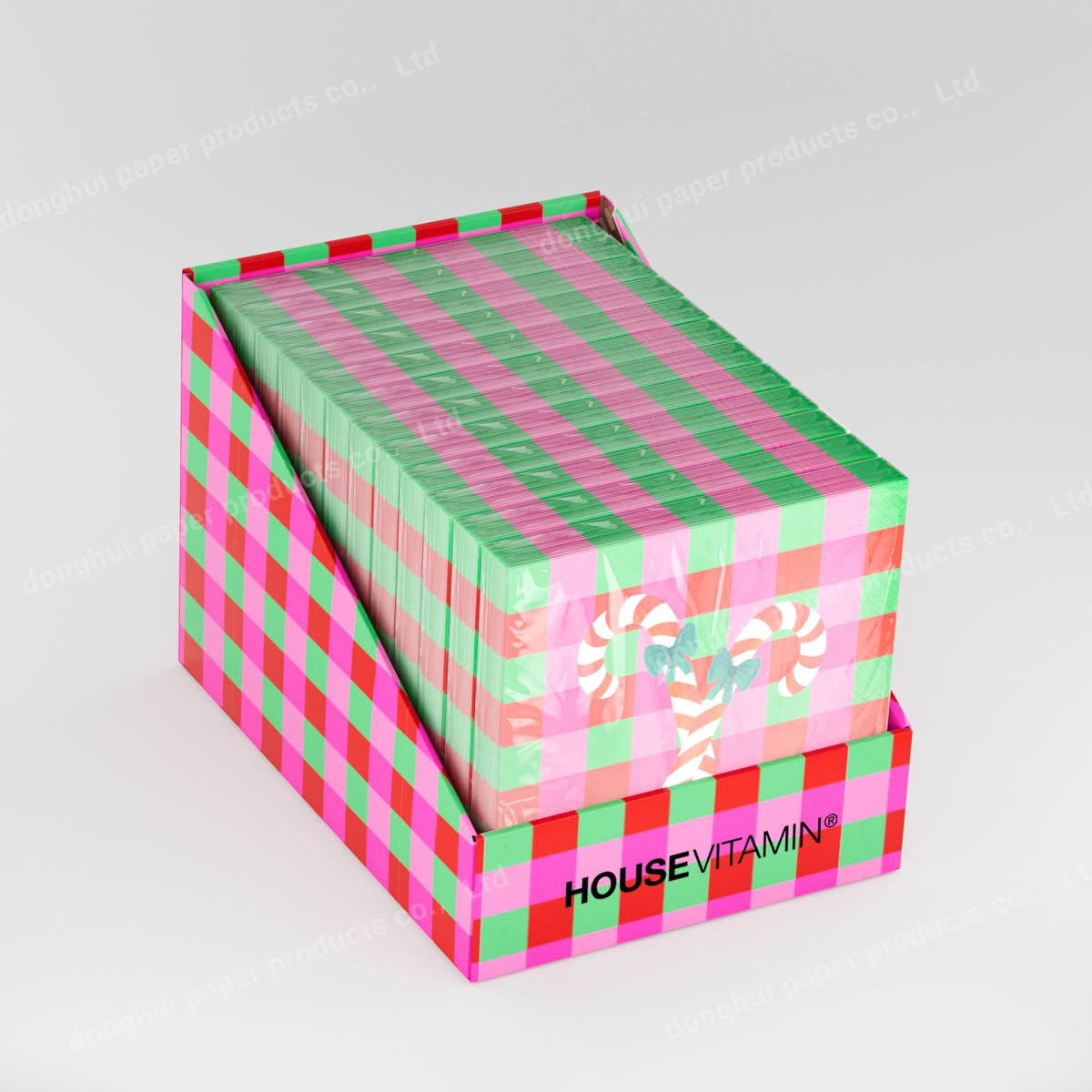 Papieren Servetten - Kerst Servet "Zuurstokken" - Rood/ Roze/ Groen - 3-Laags - FSC - 33x33 cm - 20 Stuks